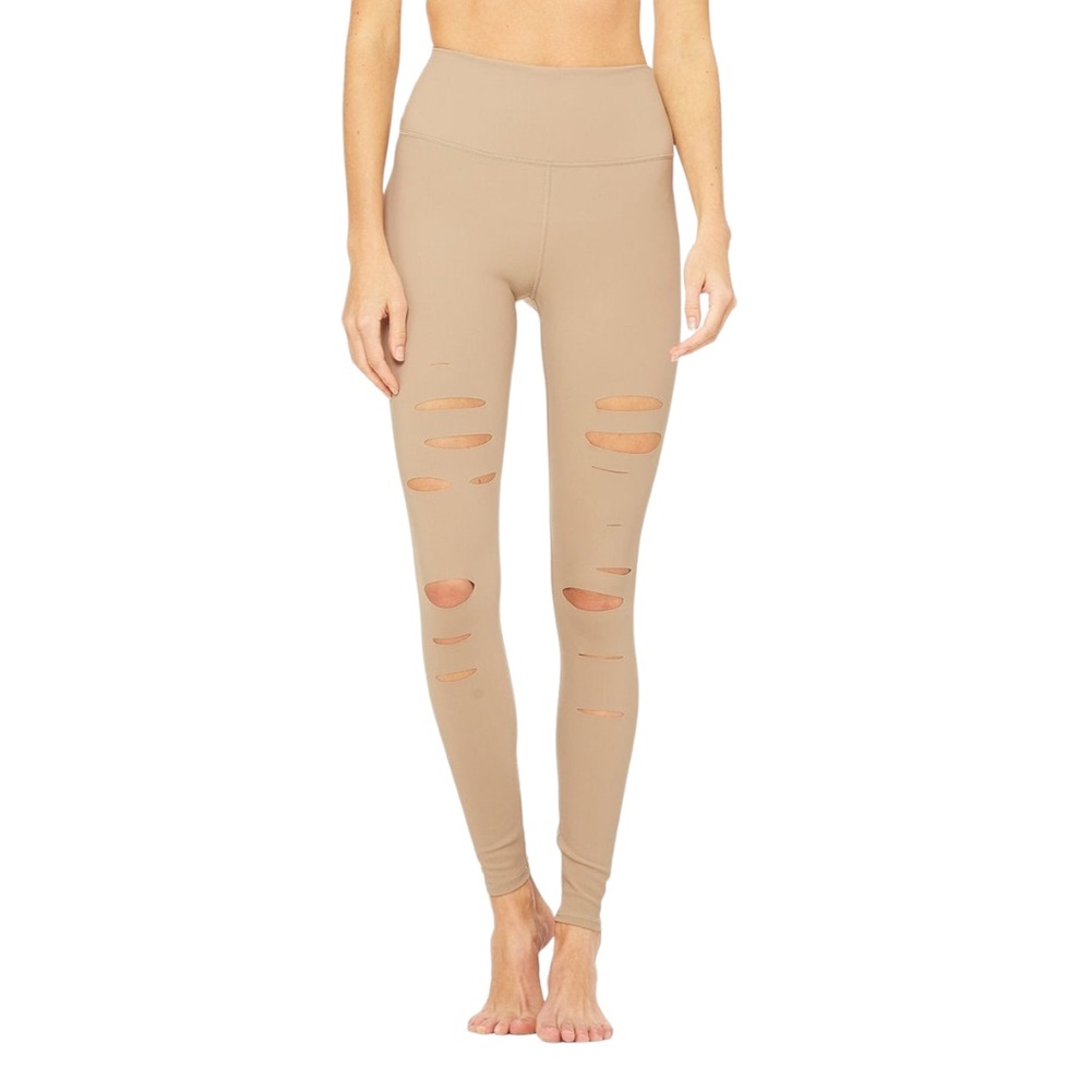 ALO Yoga Tan High-Waist Ripped Leggings